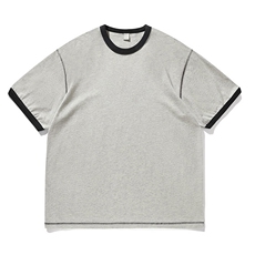 得物抖音品质二开240克重磅宽松纯棉美式高街拼接撞色短袖T恤，男装T恤，电商A486-1