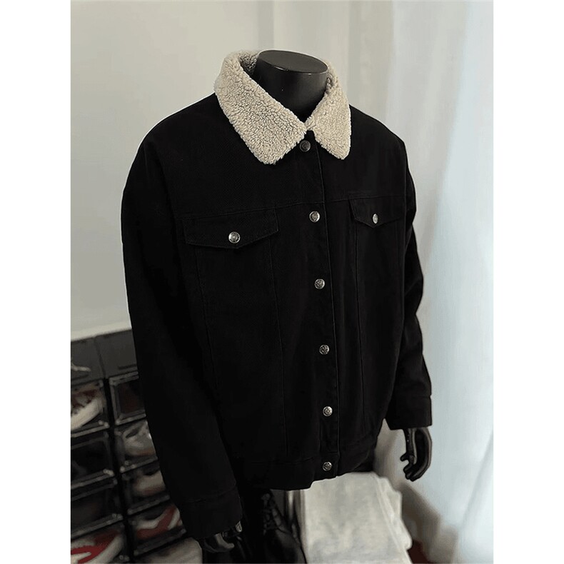 现货加绒牛仔棉服男冬季棉衣外套羊羔绒翻领夹克毛领MY1089-P110图片