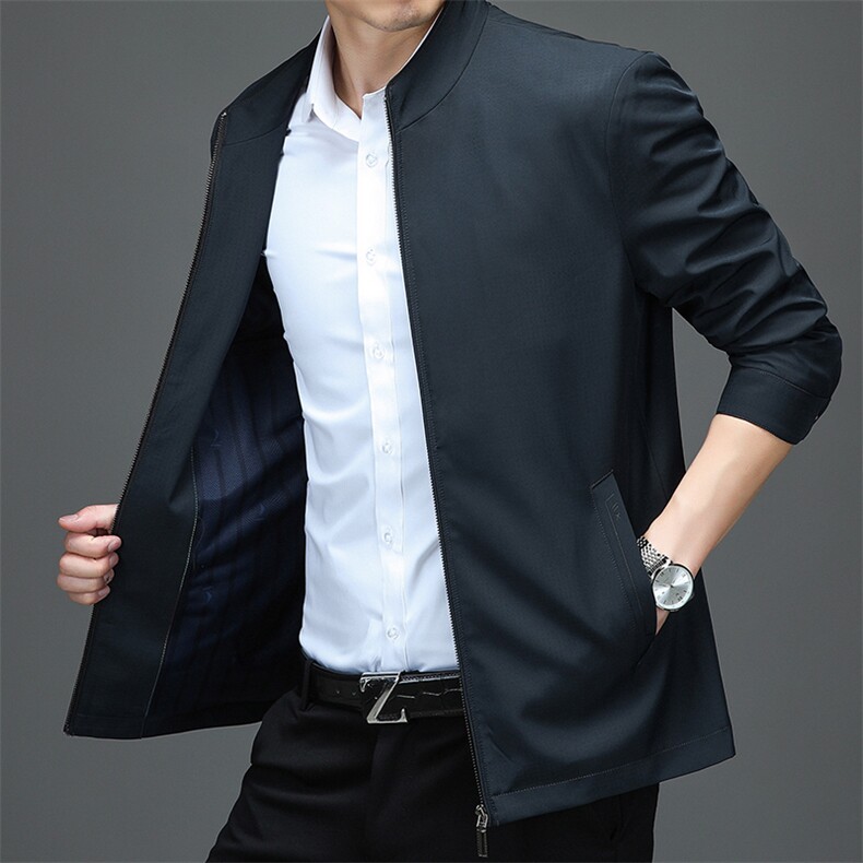 夹克外套上衣男士春秋季新款纯色棒球服立领中年男装休闲简约服饰,男装夹克,电商B212（原钱塘6029）
