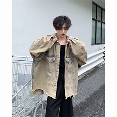 复古水洗黄泥色牛仔外套男女宽松休闲百搭夹克上衣JK86266-p63，男装工装外套，星座1008