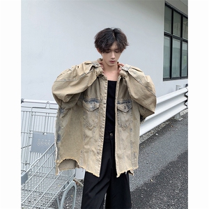 复古水洗黄泥色牛仔外套男女宽松休闲百搭夹克上衣JK86266-p63图片