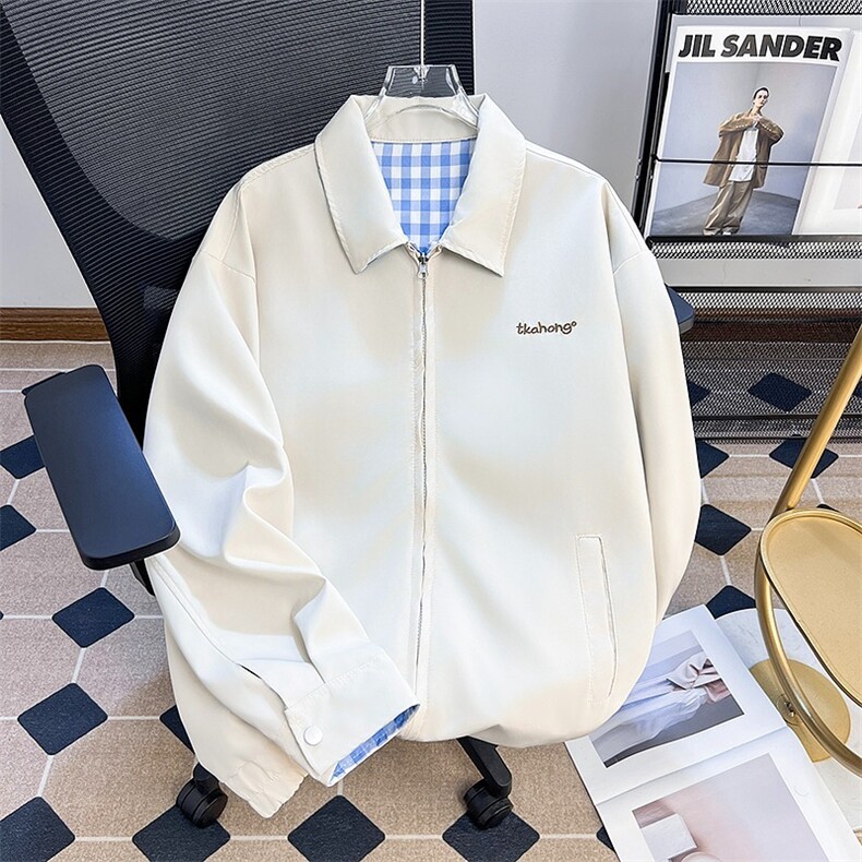 设计感双面穿学院风格纹翻领工装夹克男女秋季格子宽松外套潮流，男装夹克，星座1210-1