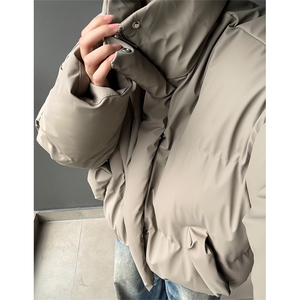现货5W件冬季三防重磅boxy短款羽绒立领PU皮棉衣外套男女加厚棉服图片