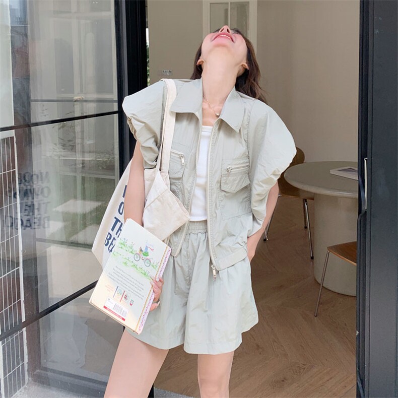 两件套短袖防晒上衣配短裤套装女大口袋大货已出8826p105k155,女装套装/套裙,2D143