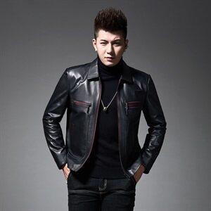2021春季新款真皮皮衣男短款翻领夹克绵羊皮外套商务休闲男装图片