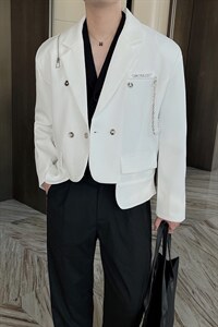 秋季高级感拉链短款西装外套男网红韩版痞帅西服 XZ061-P120控145图片