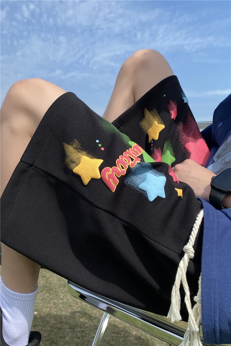 抖音品质夏季新款发泡星星印花宽松短裤B315-K24114-特p30控58,男装牛仔裤,电商B315