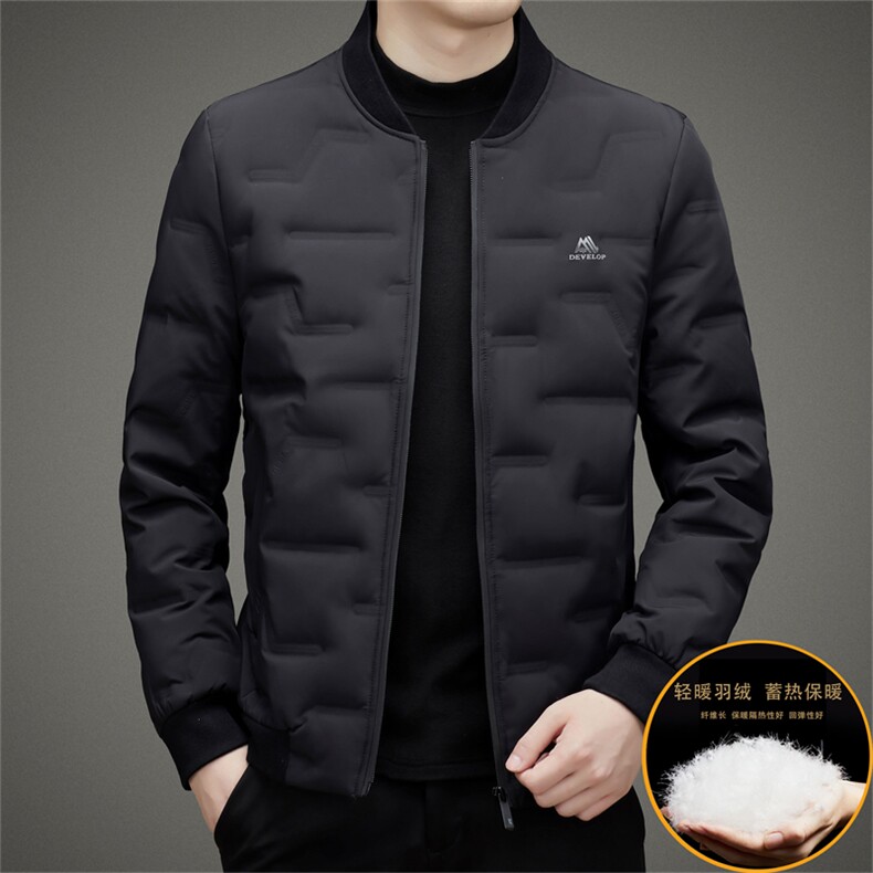 秋冬季男士白鸭绒羽绒服加绒保暖商务品质棒球领外套休闲简约男装,男装羽绒服,钱塘6003（原4033）