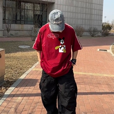 抖音得物高品质二开240克宽松纯棉美式潮牌三条杠织带短袖T恤，男装T恤，电商A486-1
