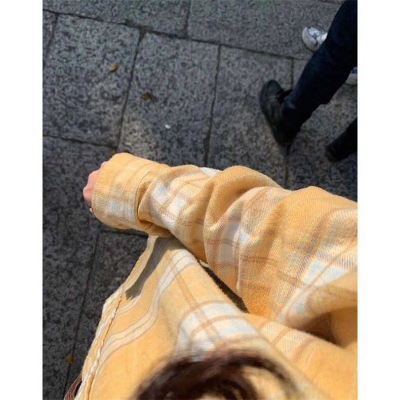 TC671-p45黄色纯棉格子衬衫女内搭叠穿打底上衣,女装衬衫,星座617A-2