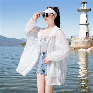 2024夏季轻薄透气连帽防晒衣女大版宽松拉链薄外套防晒开衫中长款，女装防晒衣，可可小西