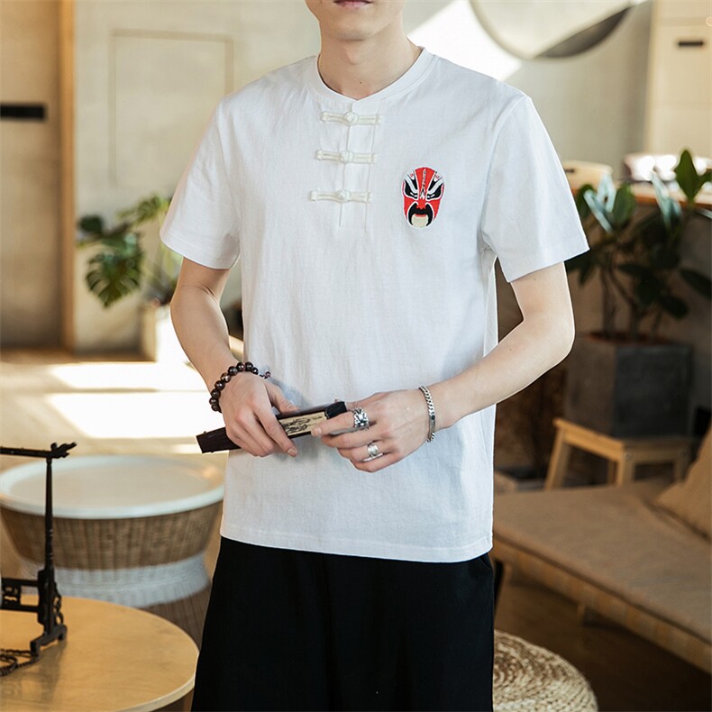 2021夏季中式男复古刺绣短袖T恤宽松盘扣半袖上衣QT6005-T,男装T恤,星座1112-5（原712-5）