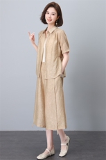MaxMurny轻奢时尚减龄洋气套装女夏季大码宽松衬衫阔腿裤两件套，女装套装/套裙，雪樱依海