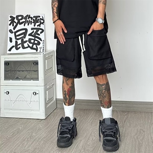 美式篮球运动短裤男夏季黑白拼接设计感直筒五分裤工装裤QD78-p35图片