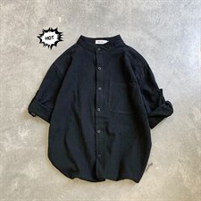 C1020/P28夏季立领五分中袖潮男士短袖衬衫七分袖大码衬衣男控38,男装衬衫,电商A141