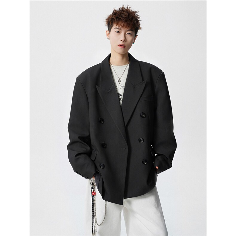 双排扣大码M-5XL西服男成分96%聚酯纤维4%氨纶XF78127P85控128，男装西服，星座227-7