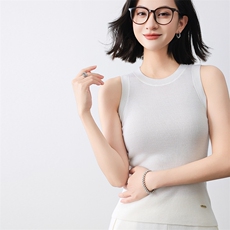 圆领新款针织背心女无袖纯色背心简约百搭宽松套头上衣女，女装针织衫/毛衣，清联羊绒