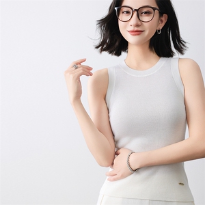 圆领新款针织背心女无袖纯色背心简约百搭宽松套头上衣女图片