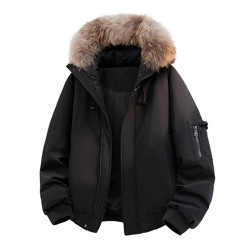 高街连帽羽绒服貉子毛真毛领新标90白鸭绒带SYR2610-P288，男装羽绒服，星座610B-1