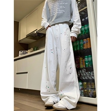男士泼墨牛仔裤男2024新款秋季美式潮牌直筒阔腿裤子N06677-P50，男装牛仔裤，星座308B-2