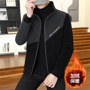 秋冬新款金貂绒加绒加厚立领毛呢大衣立领外套上衣男D29P145控238图片