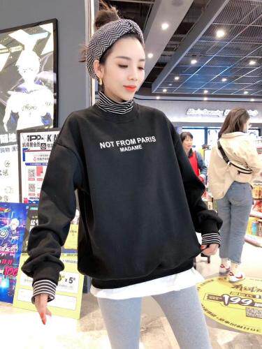 拼接款加绒卫衣，女装卫衣/绒衫，一杭