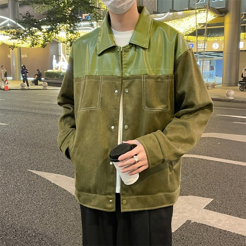 仿麂皮绒拼接夹克男韩版休闲设计轻熟风撞色外套上衣潮HH677P55,男装夹克,星座1013-5