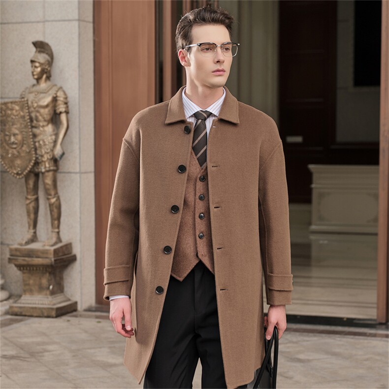 2025年秋季新款百搭男款中长款扣子大衣，男装羊毛衫，牧绒家园高端店