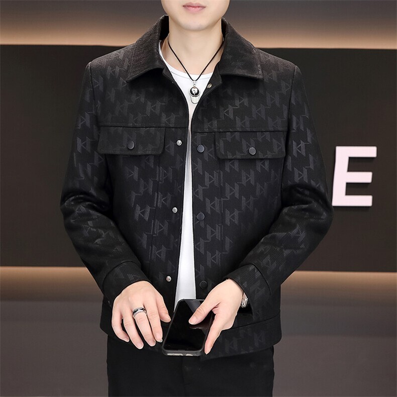 秋季新款男士商务休闲简约百搭潮流翻领夹克外套上衣7912P90图片