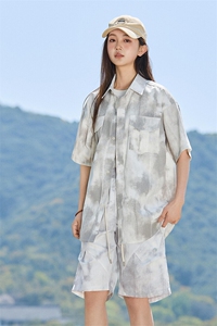 水墨画工装短袖衬衫短裤夏季宽松百搭两件套女 A406 TZ6619 特P68图片