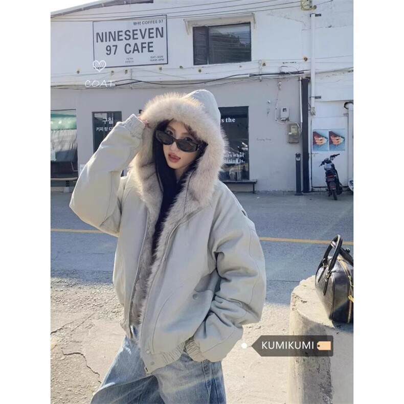美式复古座山雕短款连帽毛领棉服女冬派克服棉衣外套M0294-P105,男装棉衣,星座308B-2