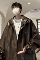 港风连帽鳄鱼纹PU皮衣大码情侣休闲冲锋衣夹克男JK8744P90控128，男装夹克，星座227-7