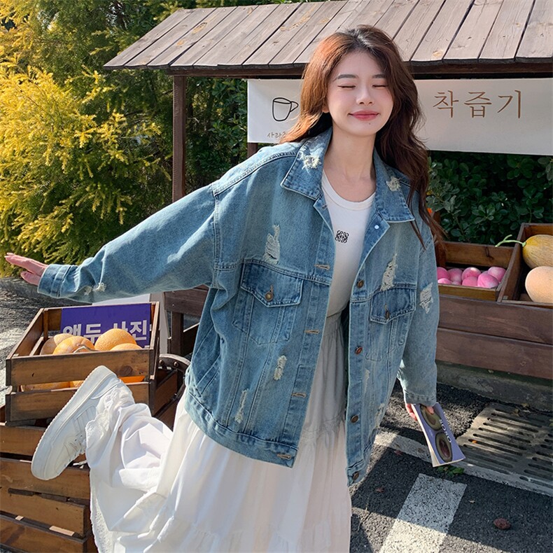 破洞牛仔外套女春秋2025新款高级感美式复古短款小个子流行设计感图片