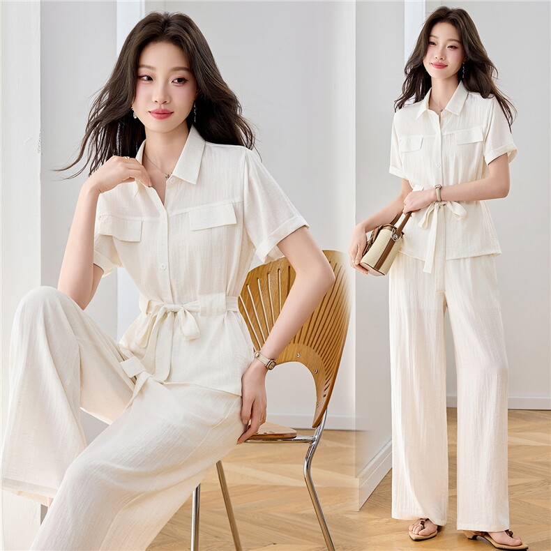 2026年夏季中高腰35周岁以上休闲衬衫女纽扣通用常规两件套，女装套装/套裙，悦祺