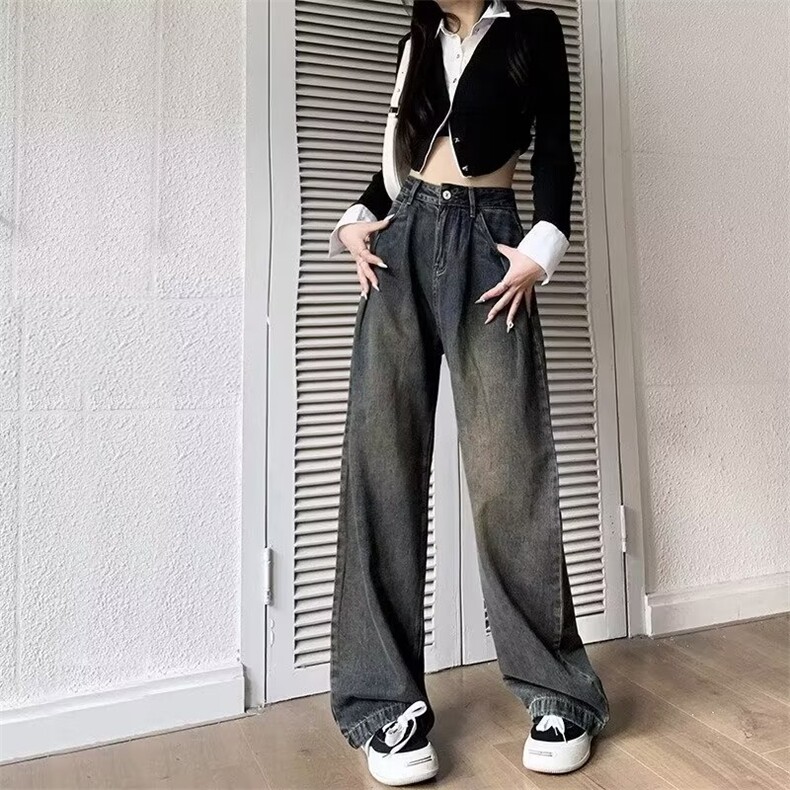 男女牛仔裤大码复古阔腿牛仔裤美式高腰宽松显瘦直筒裤NZK565网图,男装牛仔裤,星座302B-3