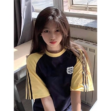 抖音得物品质二开240克宽松纯棉美式潮牌插肩三杠织带短袖T恤，男装T恤，电商A486