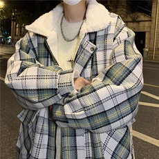 美式复古外套男秋冬羊羔毛棉服加厚小香风宽松格子棉衣M8029/P99，男装棉衣，星座506