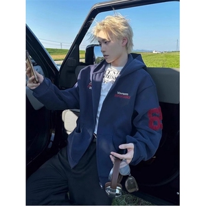 潮街头潮流嘻哈ins街舞hiphop个性时尚迷彩开衫卫衣 W8287图片