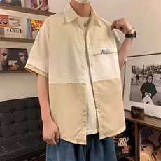 设计感拼接短袖衬衫男夏日系宽松休闲翻领工装衬衣外套CY813-P34，男装衬衫，星座412-2