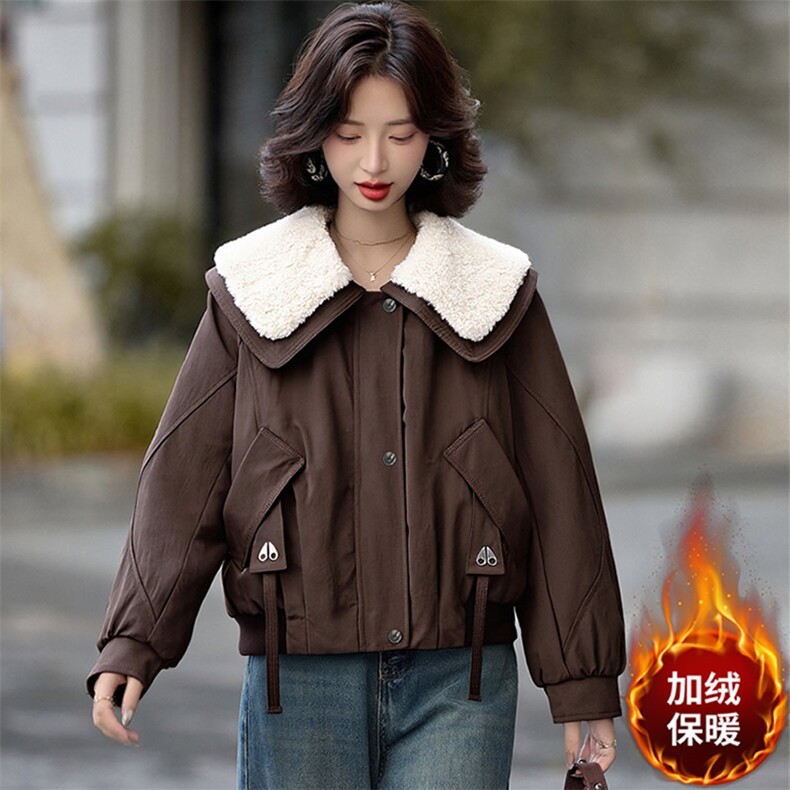 （现货）冬季新款时尚保暖棉服加绒加厚外套娃娃领棉衣女短款,女装棉衣/棉服,韩蔻秀