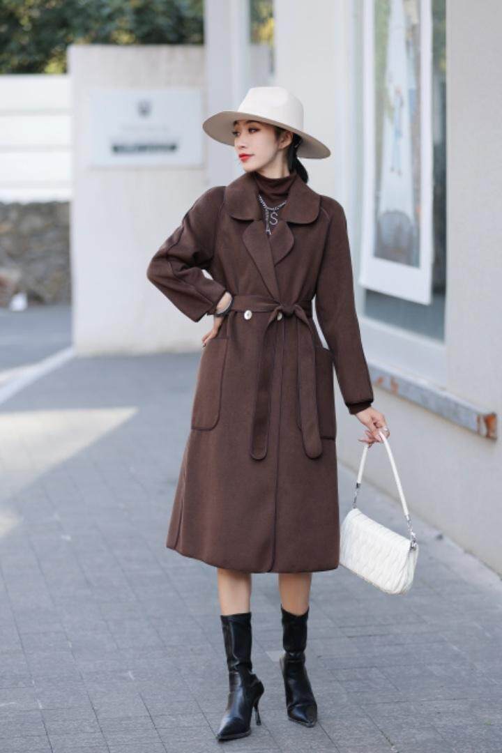 文秀家新款现货双面羊绒大衣风衣款2021高端定制，女装风衣，陆氏青云