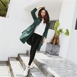 2021年秋季长袖时尚中长款纯色风衣高领拉链，女装风衣，秋牧寒烟