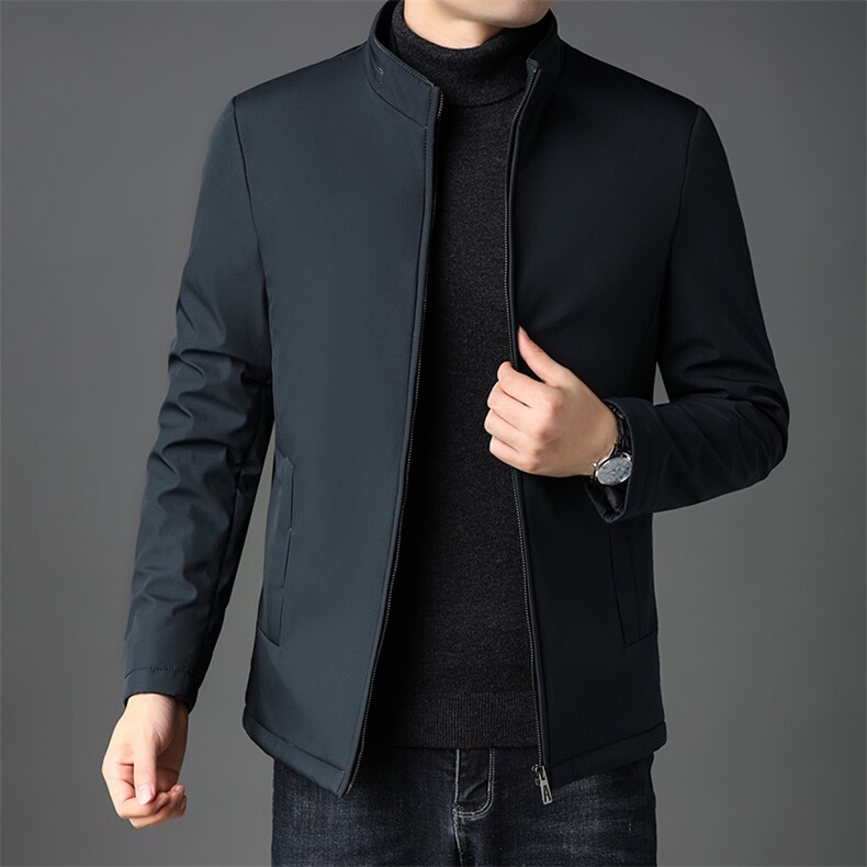 秋冬季纯色羽绒服中年商务休闲男士加厚外套新款立领免烫爸爸装,男装羽绒服,电商B212（原钱塘6029）