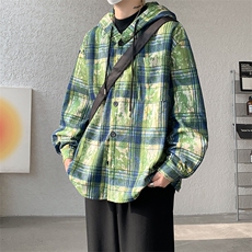 WY10097-P55加绒P65秋季撞色格子连帽大码休闲百搭卫衣外套男，女装短外套，电商A059