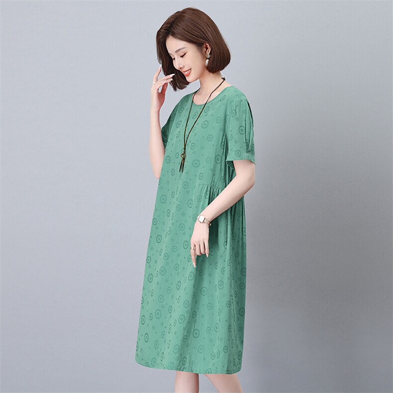 2025夏季新款连衣裙女中年妈妈装宽松休闲显瘦遮肚藏肉裙子中长裙,女装连衣裙,简韵佳
