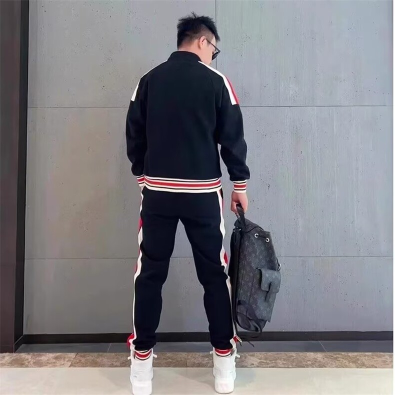 高端2026春秋季休闲运动套装男士时尚拼色条纹显瘦开衫卫衣两,男装休闲套装,星座218-1（原230）