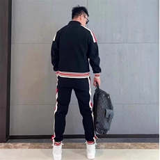高端2026春秋季休闲运动套装男士时尚拼色条纹显瘦开衫卫衣两，男装休闲套装，星座218-1（原230）