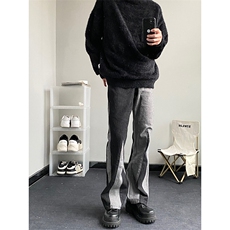 B221美式ins高街小众情侣个性款拼接微喇牛仔裤LK23095-P65控88，男装牛仔裤，电商B221
