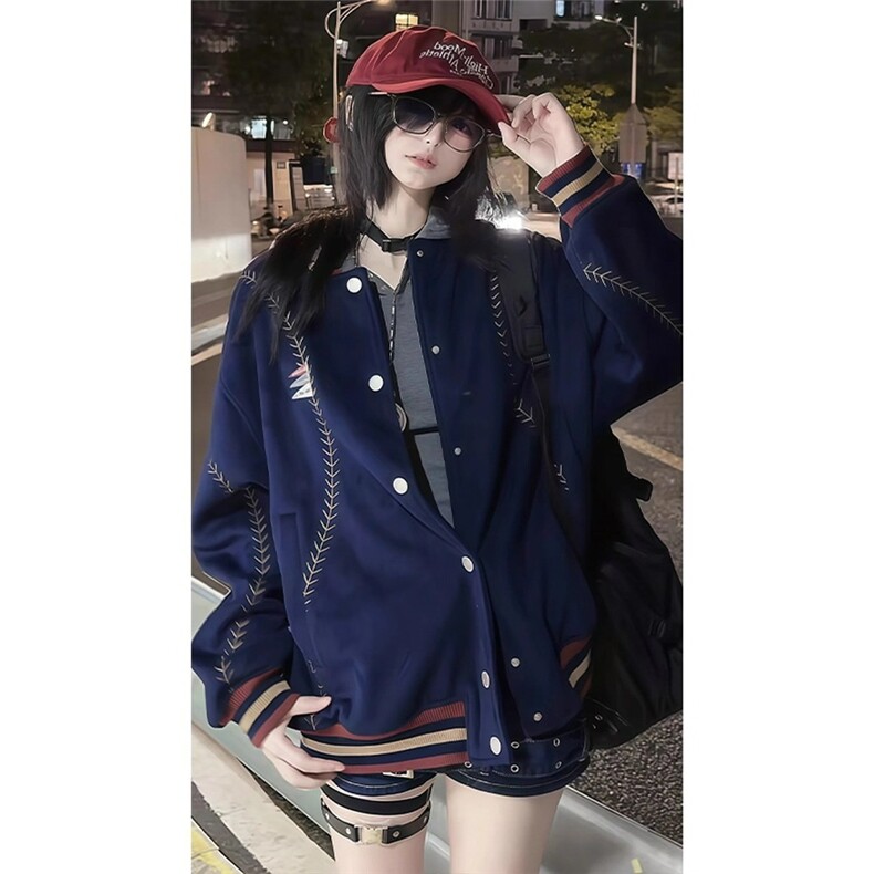 1506/QA5030/P76新款潮流冬季宽松棒球小众设计感美式休闲厚外套,女装短外套,星座1506