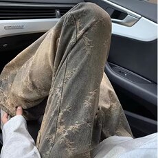 N699-P40美式高街牛仔裤男士春秋季新款设计感水洗宽松直筒，男装牛仔裤，电商B323A